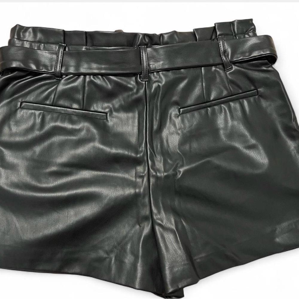 Zara High Waist Black Leather Shorts - Picture 2 of 4